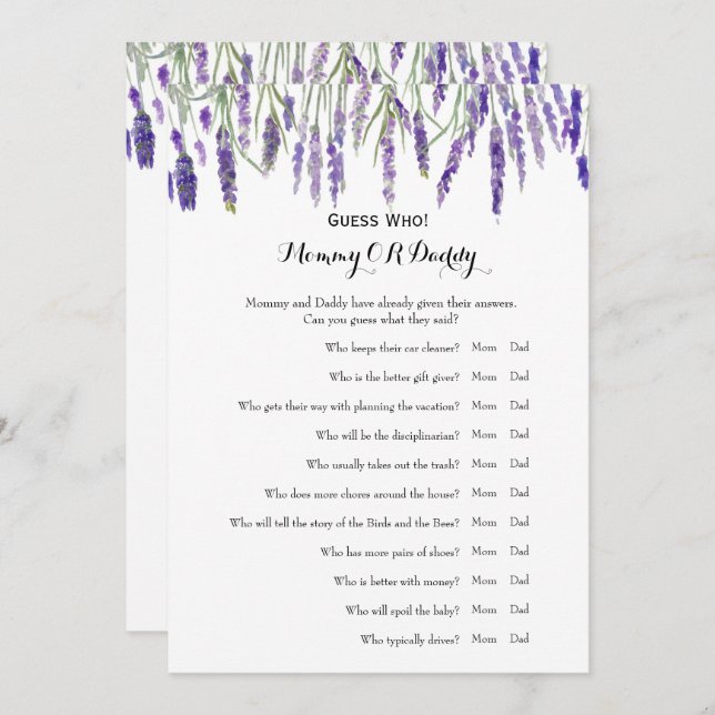 Convite Lado duplo - Desejos dos jogos do Chá de fraldas | (Frente/Verso)