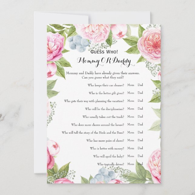 Convite Lado duplo - Desejos dos jogos do Chá de fraldas | (Frente)