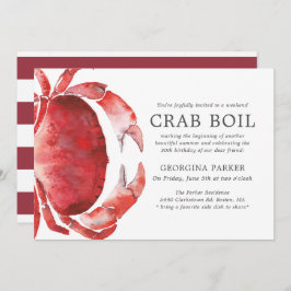 Convite Lado Vermelho | Crab Boil Birthday | Stripes Verme