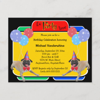Convite Ladrador do aniversário do Pug