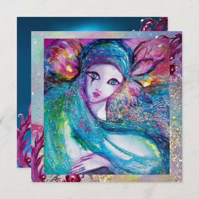 Convite LADY BLUE MASK Festa de Máscaras Elegante, Safira (Frente/Verso)