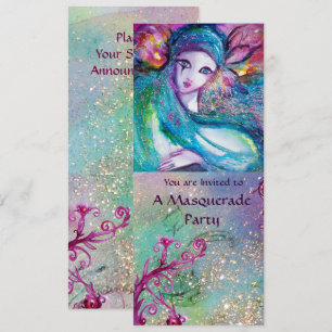 Convite LADY BLUE MASK Programa de Festa de Mascarada Eleg