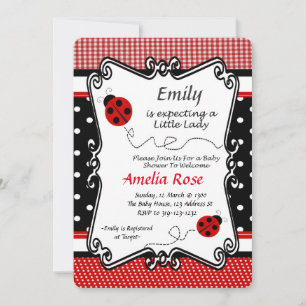 Convite Lady Bug Chá de fraldas, Menina, Tema Picnic