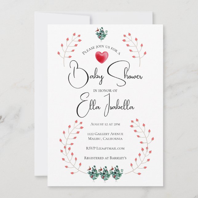 Convite Lady Bug Floral Chá de fraldas Elegante (Frente)