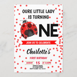 Convite Lady Bug Girl First Birthday Red Confetti