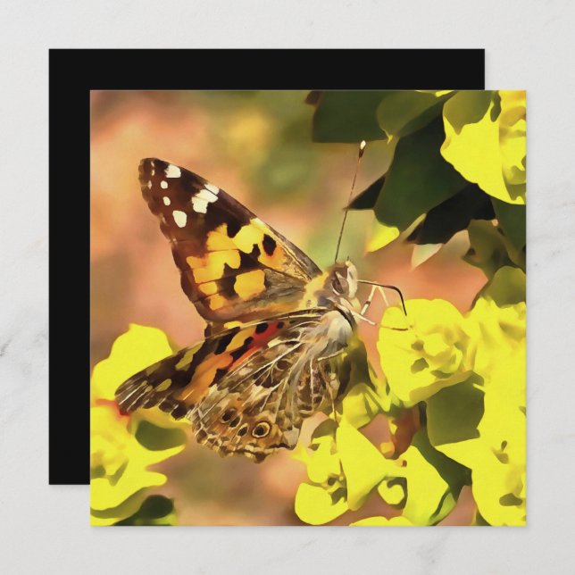 Convite Lady Butterfly pintada em Myrtle Spurge (Frente/Verso)