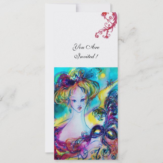 Convite LADY COM MÁSCARA Mascarada de Veneza de gelo (Frente)