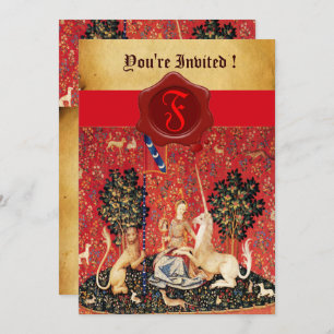 CONVITE LADY E UNICORN MONOGRAM RED WAX SEAL PARCHING