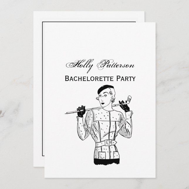 Convite Lady Golfer fascinável dos anos 30 com o Golf Club (Frente/Verso)