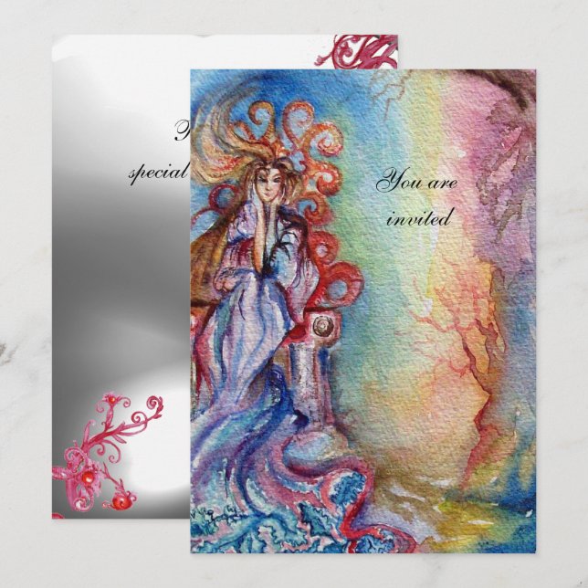 Convite LADY OF LAKE, vibrante lua rosa-rosa-rosa azul bri (Frente/Verso)