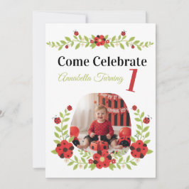 Convite  Ladybug 1st Birthday Floral