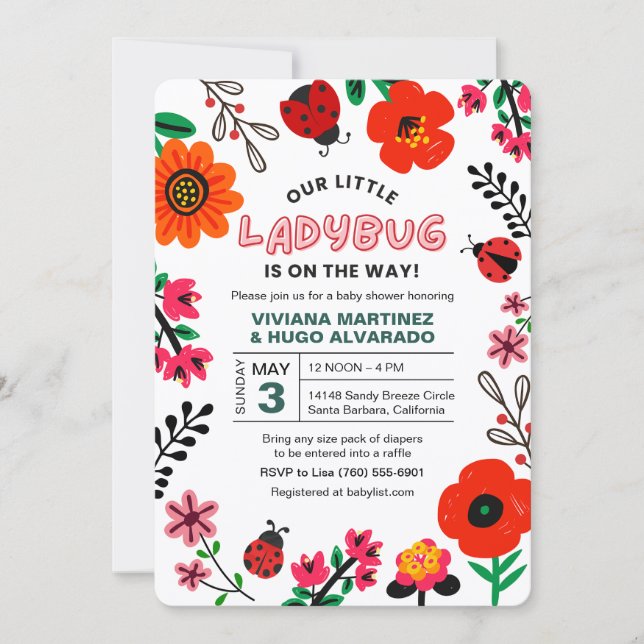Convite Ladybug Baby Shower Invitation Lovebug Invite (Frente)