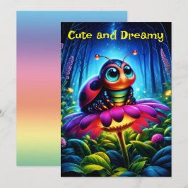 Convite Ladybug bonito de olhos grandes com um brilho míst