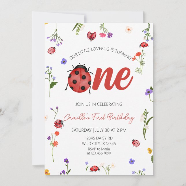 Convite Ladybug First Birthday  (Frente)
