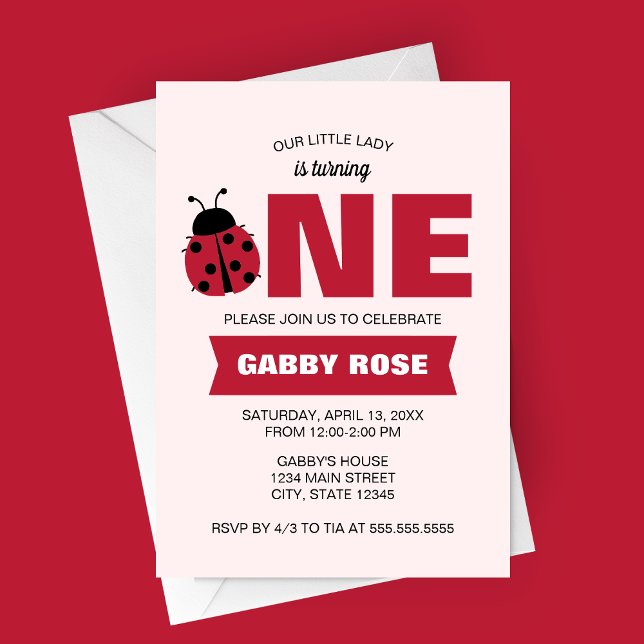 Convite Ladybug First Birthday Invitation (Our Little Lady Is Turning One | Love Bug First Birthday | Garden Spring Birthday Party Invitation)