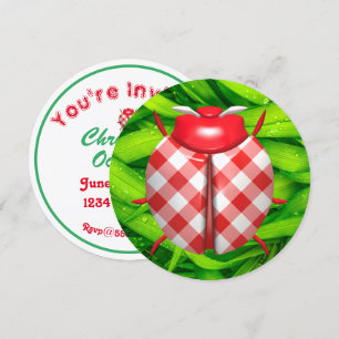 Convite Ladybug na grama gingham cheque bonito