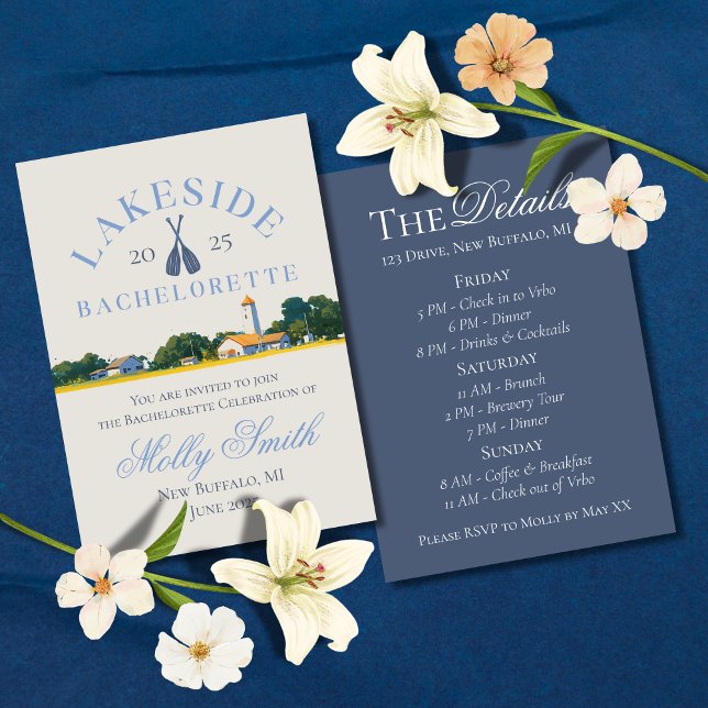 Convite Lago Bachelorette Weekend Blue Itinerário Marítimo (Lake Weekend invite with modern font – perfect for bachelorettes or bridal celebrations!)