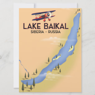 Convite Lago Baikal Sibéria Cartaz de viagem russo Mapa