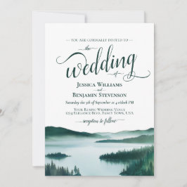 Convite Lago de Montanha Pacífico Casamento Elegante e Rús