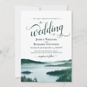 Convite Lago de Montanha Pacífico Casamento Elegante e Rús