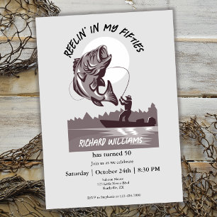 Convite Lago de Pesca Vintage Pescador Aniversário de 50 a