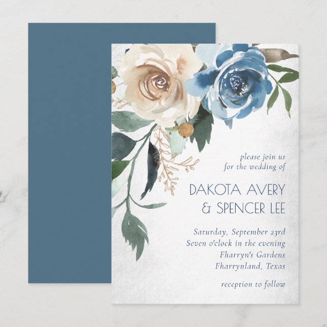 Convite Lago Floral | Dusty Blue Denim Cream Weds (Frente/Verso)