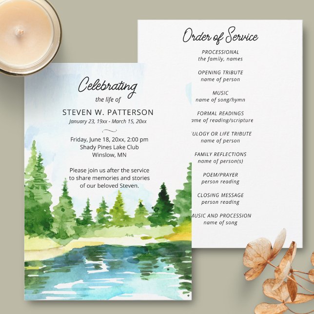 Convite Lago Pine Trees, Programa Memorial Funeral (Criador carregado)