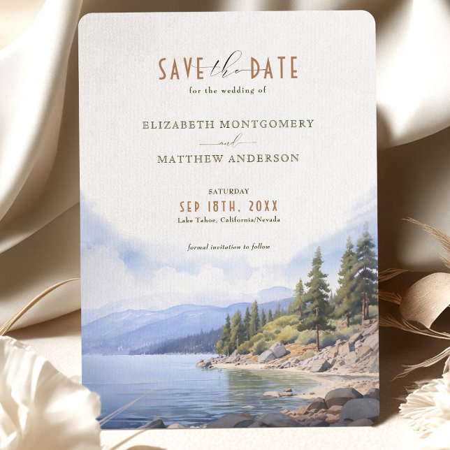 Convite Lago Rustic Mountain Save the Date Card Lake Tahoe (Criador carregado)