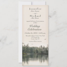 Convite lago rústico tranquilo evergreens reflexo