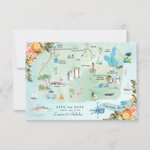 Convite Lago Wales, FL   Mapa Itinerário de Casamento de D