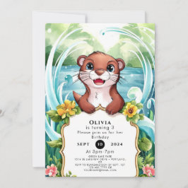 Convite Lago Whimsical Otter Birthday
