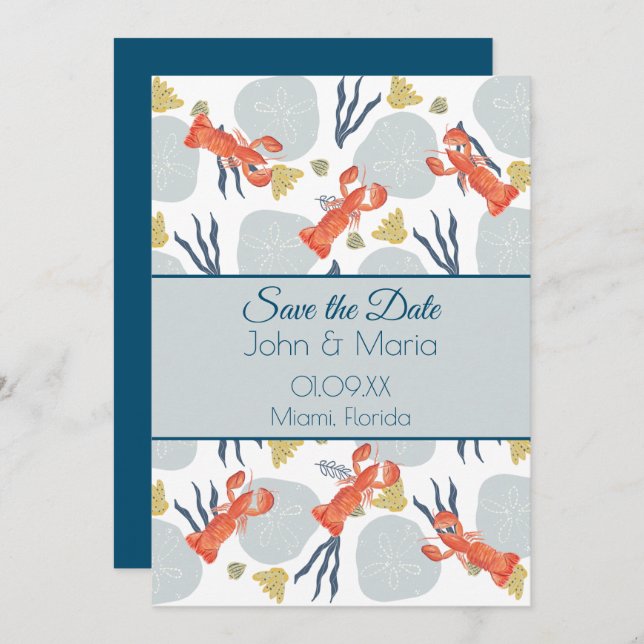 Convite Lagosta Crustáceo Praia Areia Dólares Botânica  (Frente/Verso)
