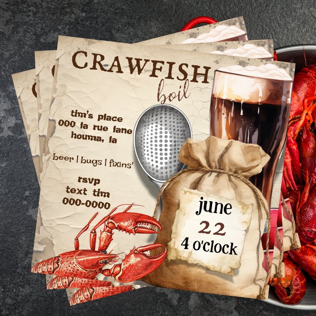 Convite Lagosta | Mudbugs e Beer Party (Mudbug crawfish boil customizable party invitation)