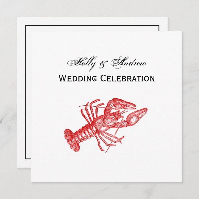 Convite Lagosta Vermelha Vintage #1 Desenho (Frente/Verso)