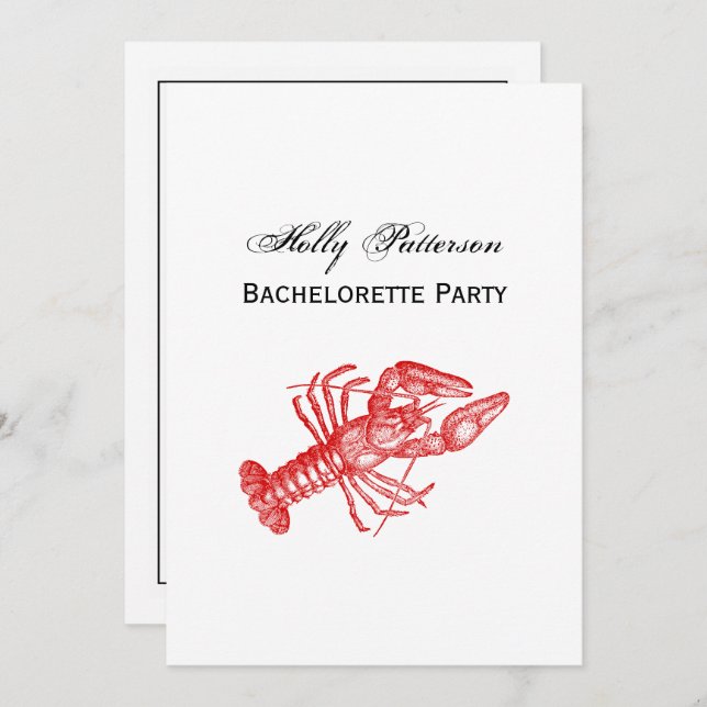 Convite Lagosta Vermelha Vintage #1 Desenho (Frente/Verso)