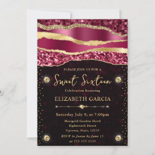 Convite Lágrimas Glam Burgundy e Dourado Bokeh Sweet Sixte
