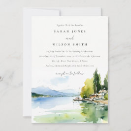 Convite Lake Geneva Switzerland Watercolor Scape Wedding