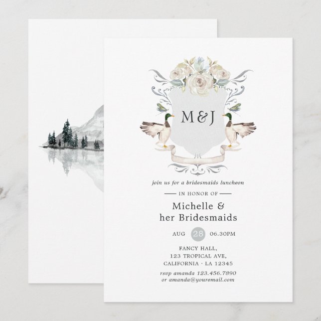 Convite Lakeside Monograma Crest Bridesmaids Luncheid (Frente/Verso)