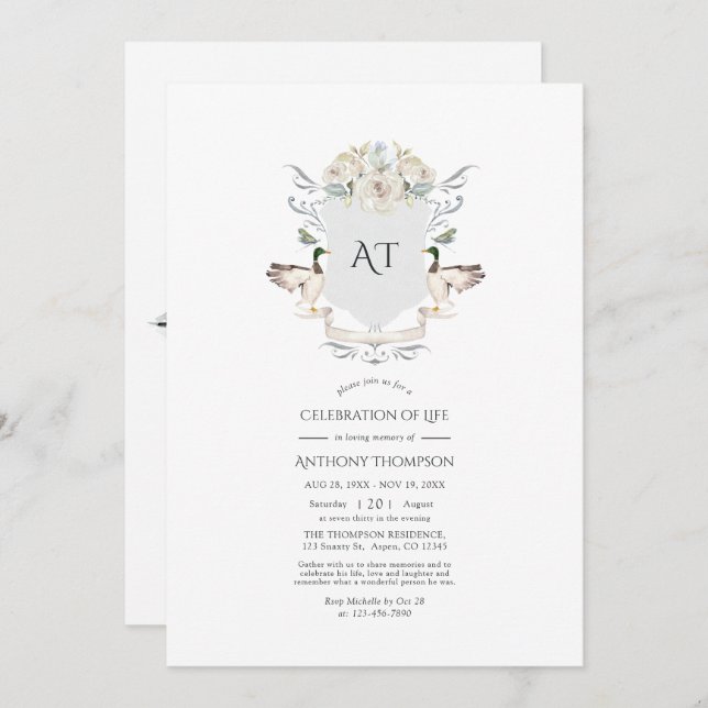 Convite Lakeside Monograma Crest Celebração da Life Invita (Frente/Verso)