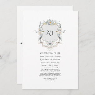 Convite Lakeside Monograma Laurel Crest Celebração da Vida