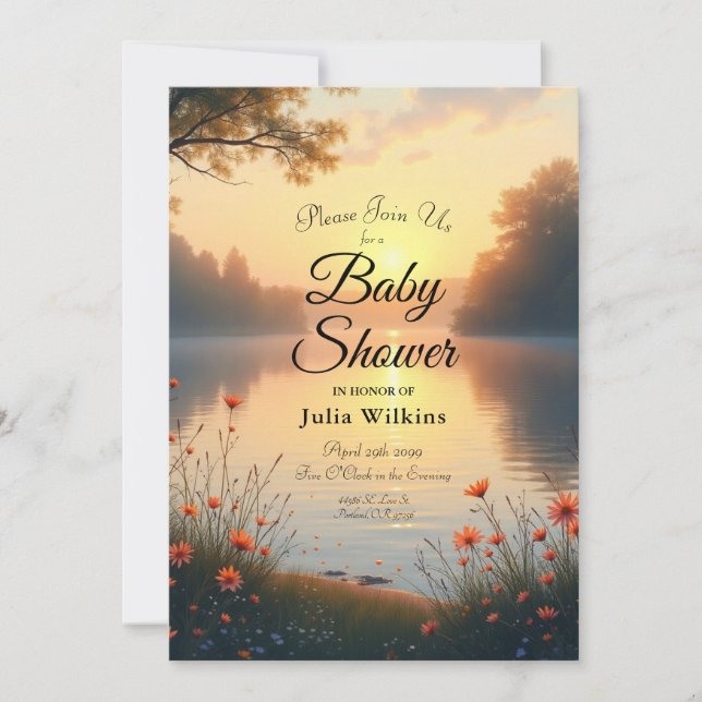 Convite Lakeside Twilight Whispers perto da Água (Frente)