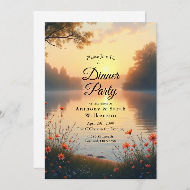 Convite Lakeside Twilight Whispers perto da Água (Frente/Verso)