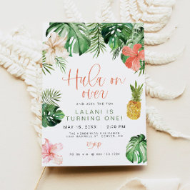 Convite LALANI Beach Pink Hibiscus Luau Hula primeiro aniv