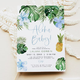 Convite LALANI Chá de fraldas Tropical Azul Hibiscus Luau