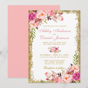Convite Lamas Florais De Casamento Flor, Cor-De-Água Rosa