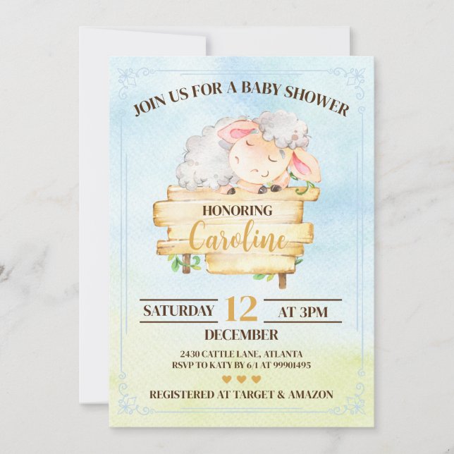 Convite Lamb Baby Shower Invitation (Frente)