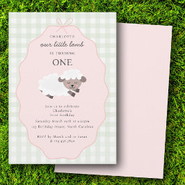 Convite Lamb Farm Party Animals Girls 1st Birthday Pink