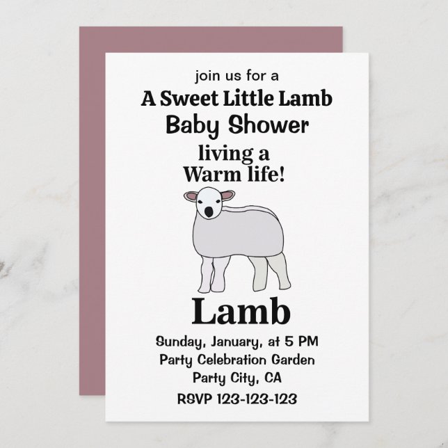 Convite Lamb Vivendo Um Chá de fraldas De Carneiro Engraça (Frente/Verso)