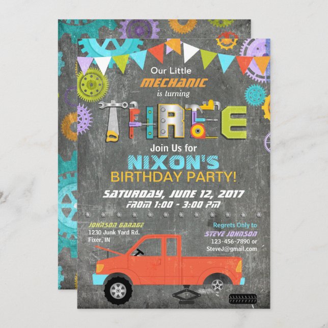 Convite Lâminas mecânicas para automóveis Ferramentas Calç (Frente/Verso)