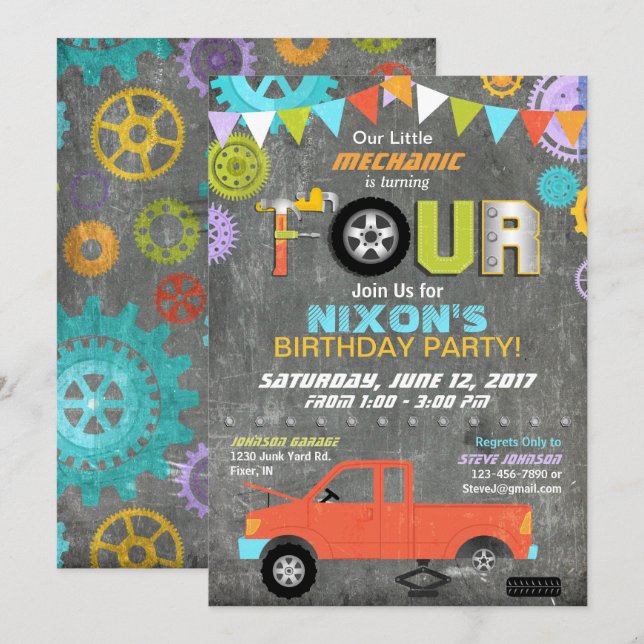 Convite Lâminas mecânicas para automóveis Ferramentas Calç (Frente/Verso)